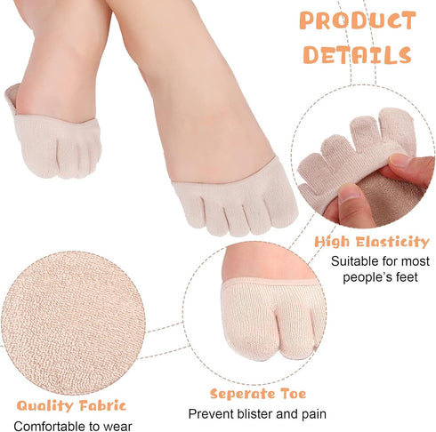 SATINIOR 6 Pairs Toe Topper Socks No Show Liner Socks Women Finger Half Socks Non Slip Invisible Separated Socks...